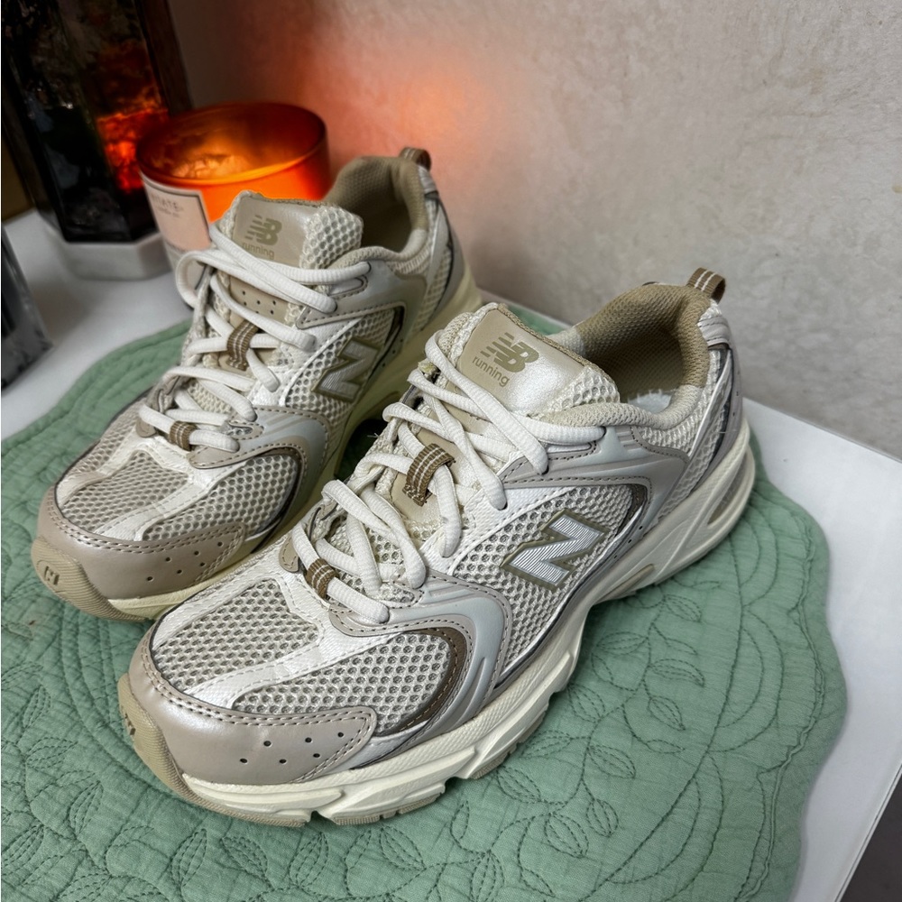 New Balance Beige White Running Sneakers